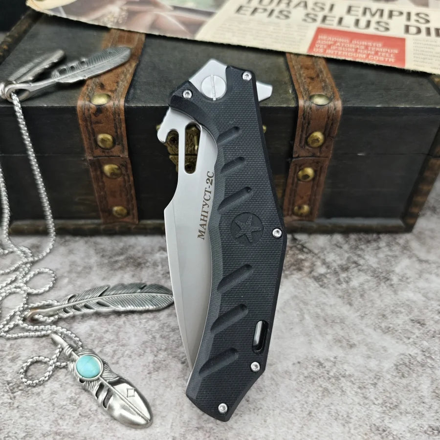 Heavy-duty Folding Knife HOKC D2 Blade G10 Handle Multi-functional Cutting Knife for Survival Emergencies and Daily Use
