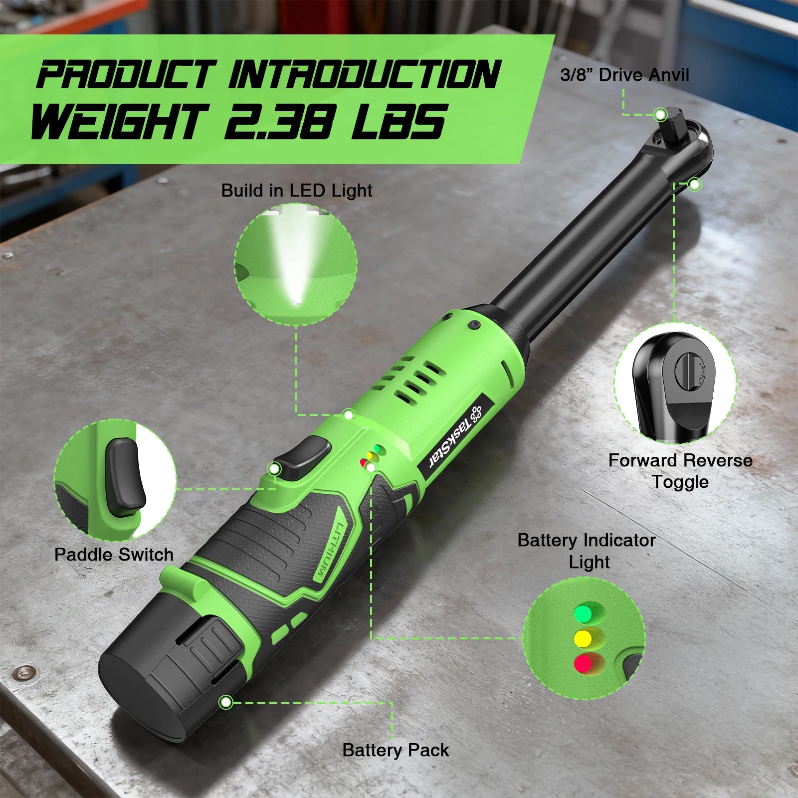 6.3-inch Extended Ratchet Wrench 3/8" Driver Cordless Electric Wrench Car Dismantling Power Tool For DIY Car Mechanic