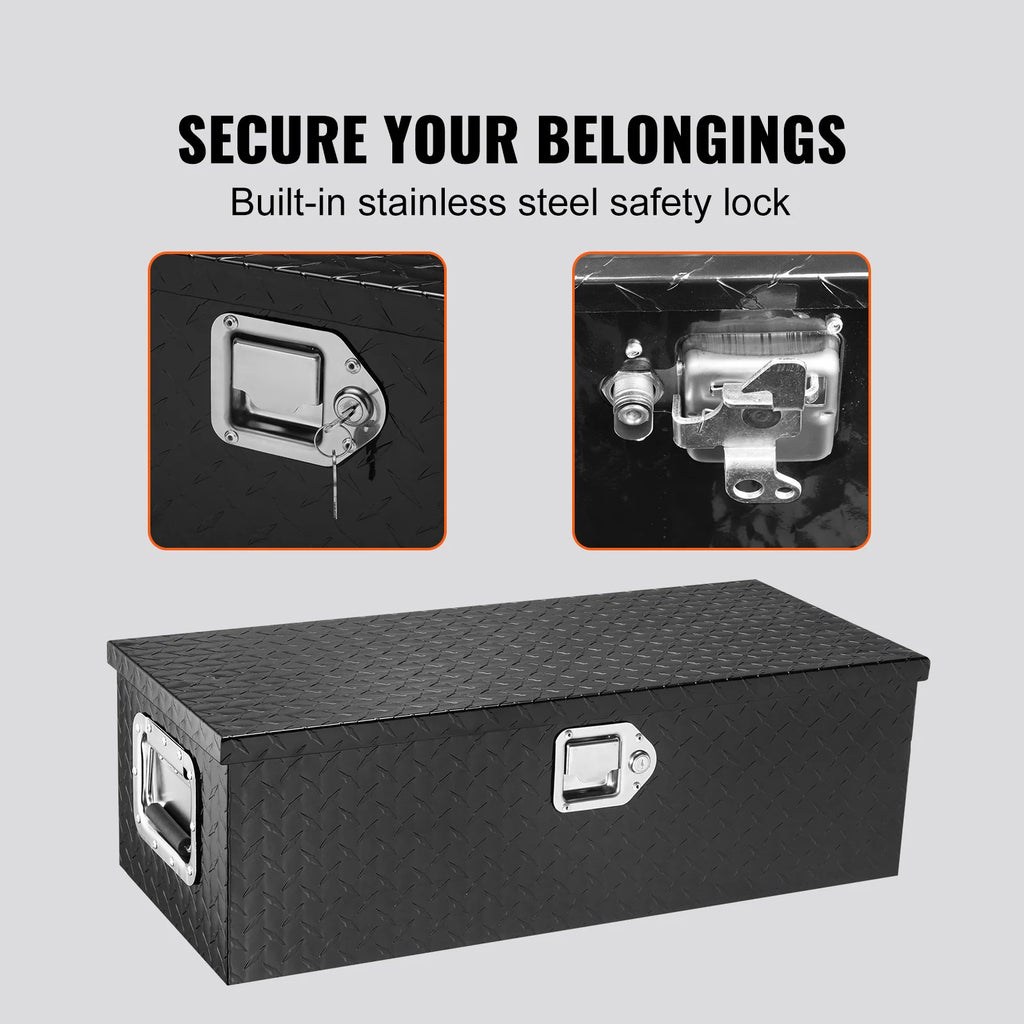Heavy Duty Aluminum Truck Bed Tool Box, Diamond Plate Tool Box with Side Handle and Lock Keys for Pickup, Truck Bed, RV