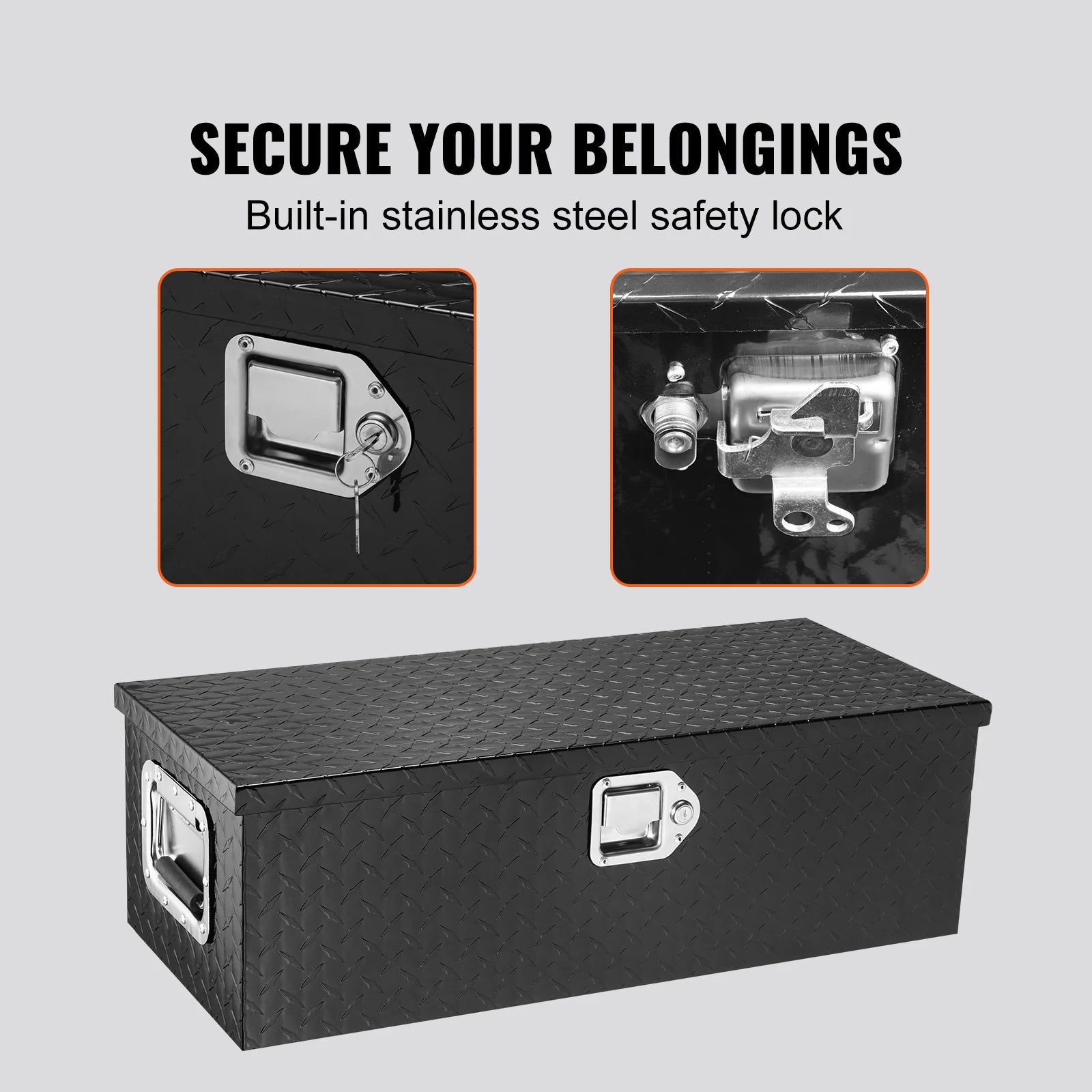Heavy Duty Aluminum Truck Bed Tool Box, Diamond Plate Tool Box with Side Handle and Lock Keys for Pickup, Truck Bed, RV