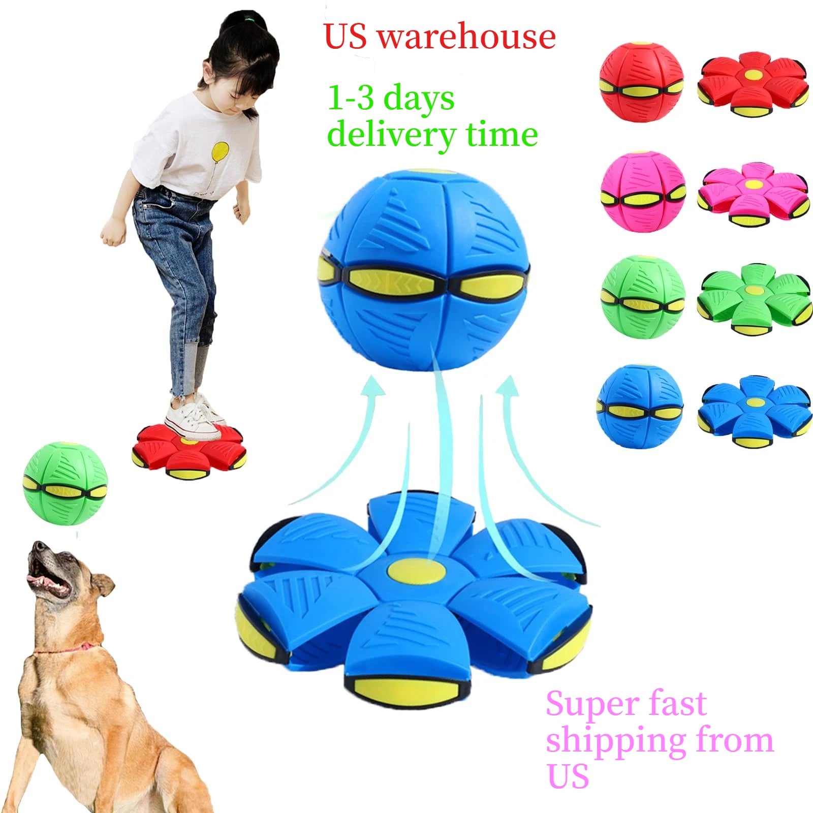 Magic UFO Flying Flat Disc Ball Toy with LED Light Outdoor Sport Deformable Ball for Kids Boys Girls