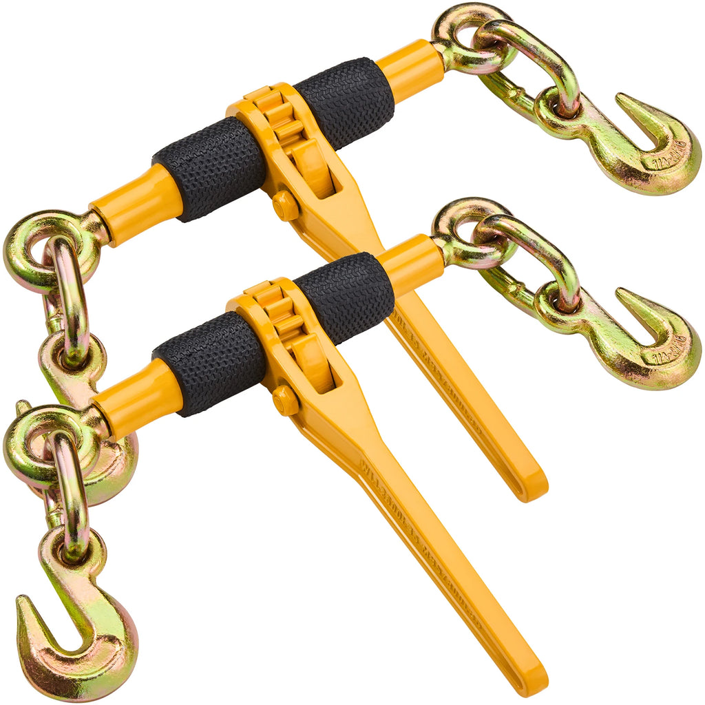 2/4pcs Ratchet Chain Binders 1/4"-5/16" Load Binder with 2 Hooks Tie Downs Tow Chain for Flatbed Trailer Transport