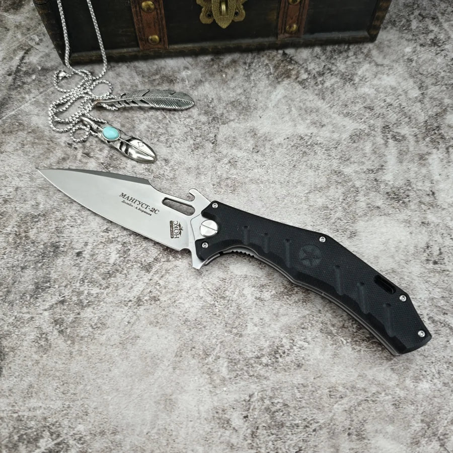 Heavy-duty Folding Knife HOKC D2 Blade G10 Handle Multi-functional Cutting Knife for Survival Emergencies and Daily Use