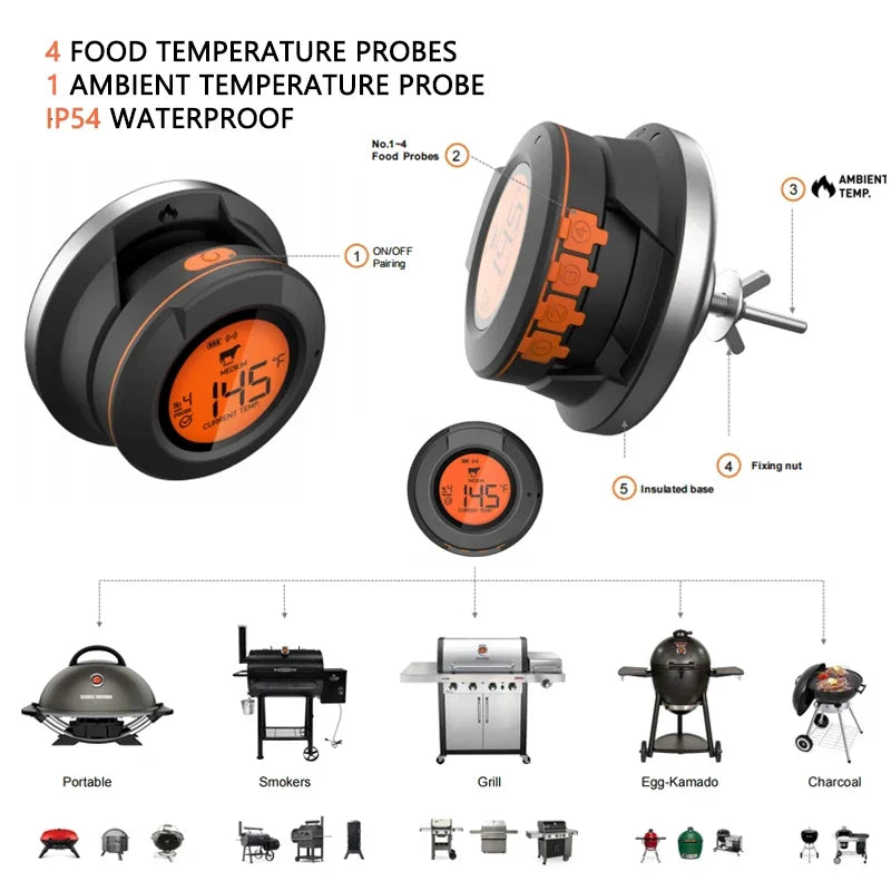 Bluetooth Digital Thermometer Sensor For High 500°F Oven Grill Barbecue Meat Cooking Tools