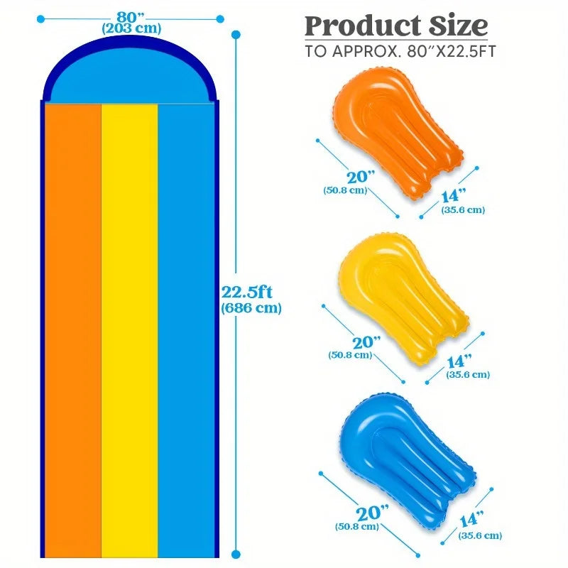 22.5ft Lawn Triple Water Slide with 3 BodyBoards Water Summer Toy with Build in Advanced Sprinkler for Backyard Summer Fun