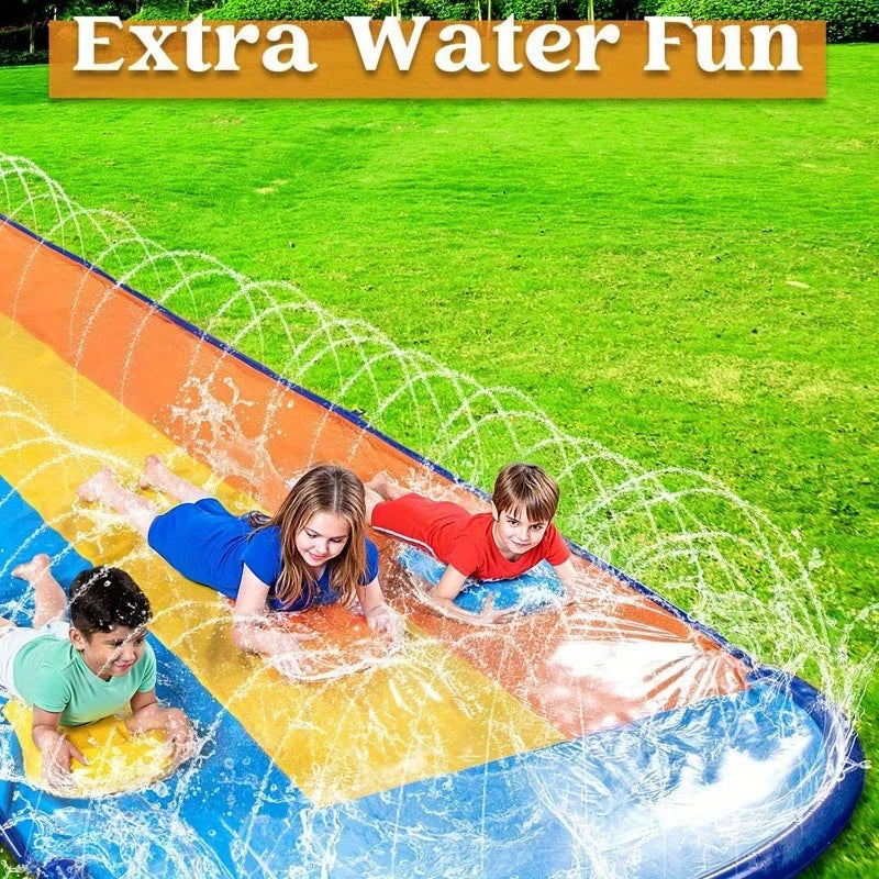 22.5ft Lawn Triple Water Slide with 3 BodyBoards Water Summer Toy with Build in Advanced Sprinkler for Backyard Summer Fun