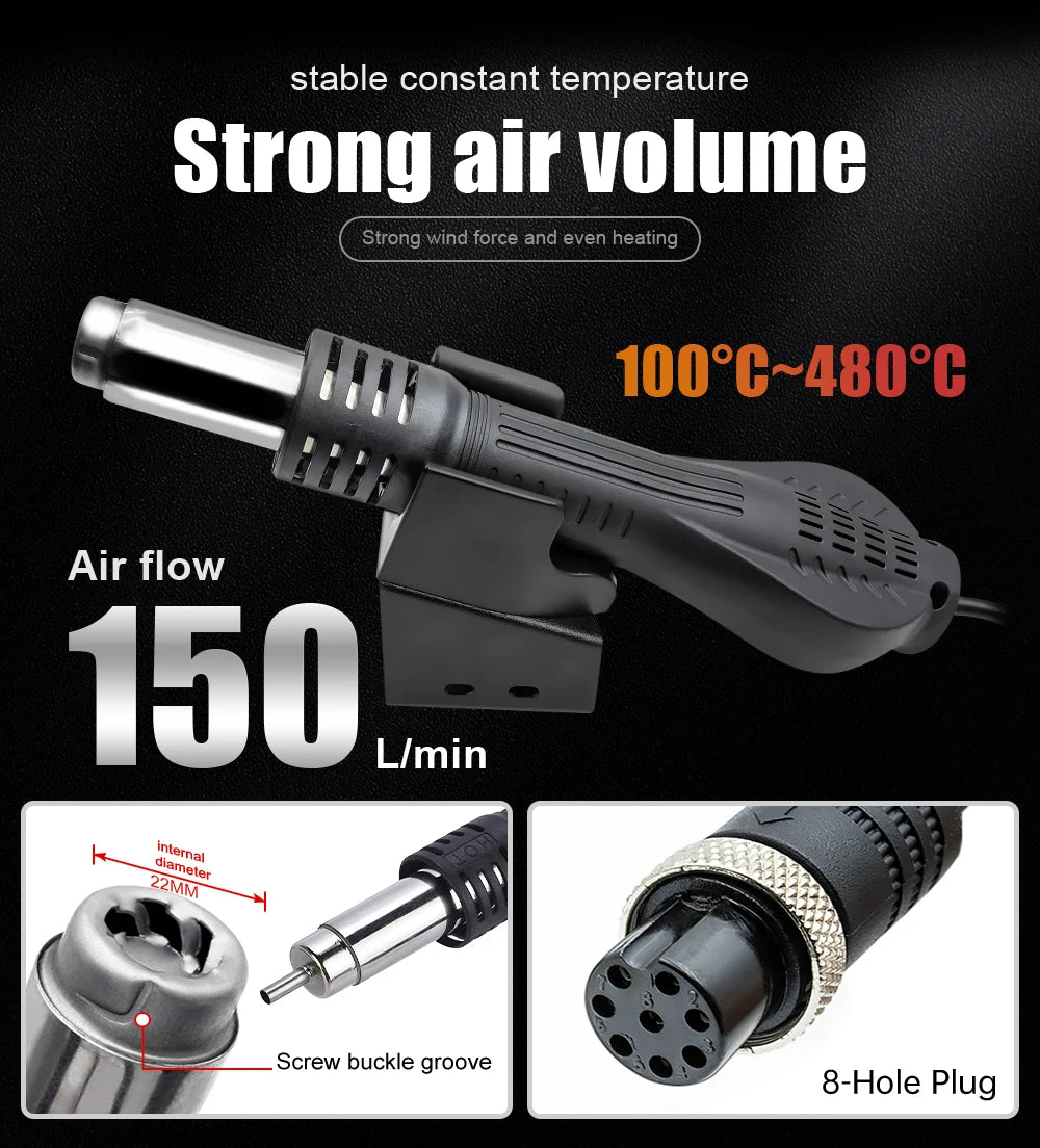 JCD 8858 Micro Hot Air Gun 750W Rework Soldering Station LCD Digital 110V Heat Gun