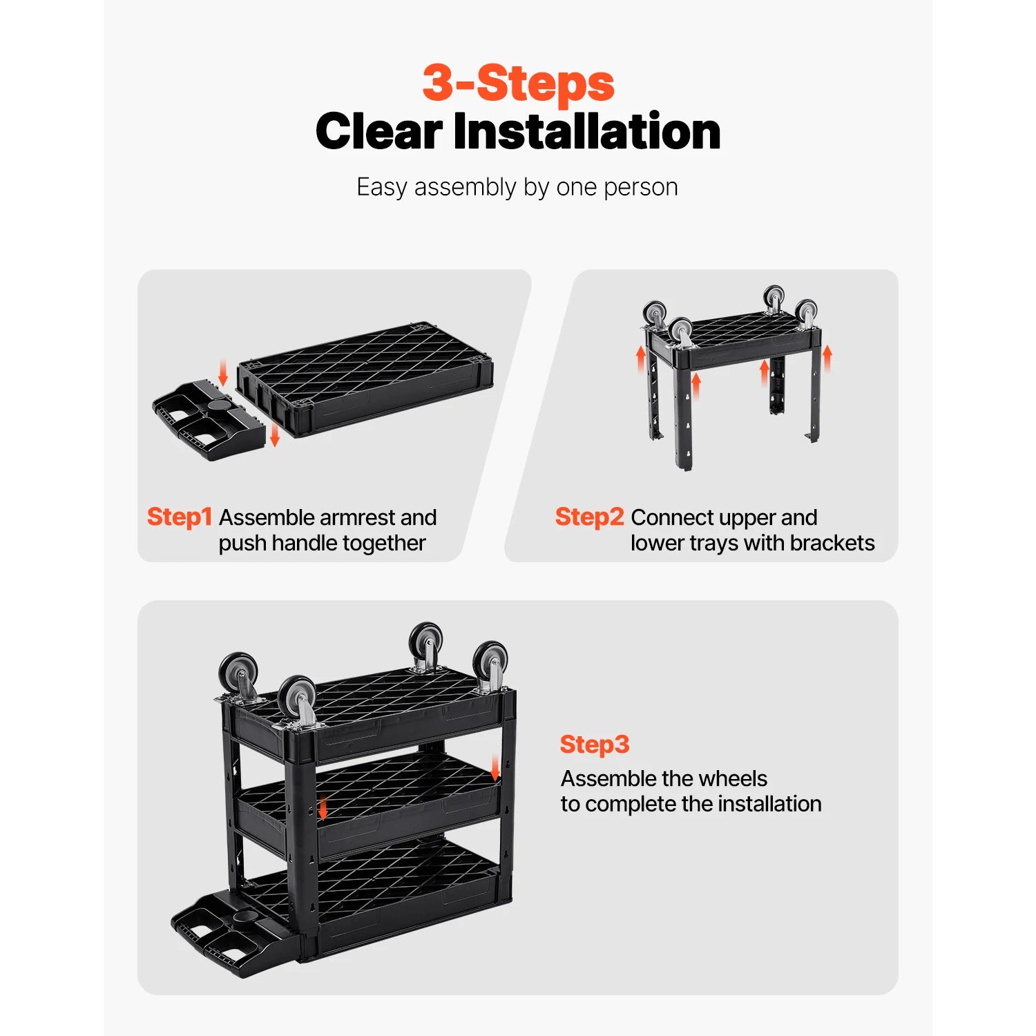 2/3 Shelf Utility Service Cart Dolly with 360° Swivel Wheels Ergonomic Storage Handle for Warehouse/Garage/Cleaning