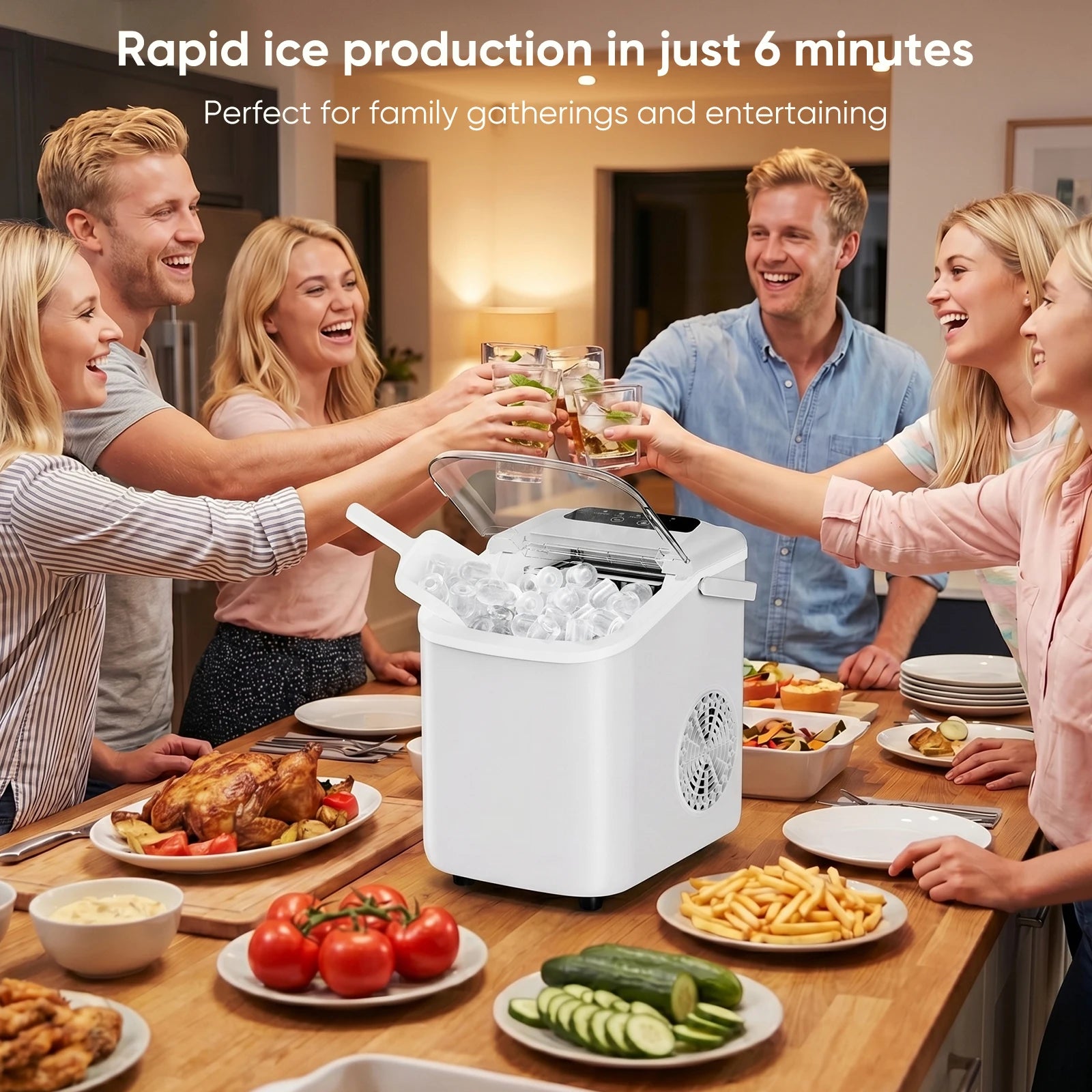 Small Portable Ice Machine Countertop Ice Maker with Scoop Basket and Handle 9 Ice Cubes Ready in 6 Mins 26.5lbs in 24Hrs for Home Kitchen Party