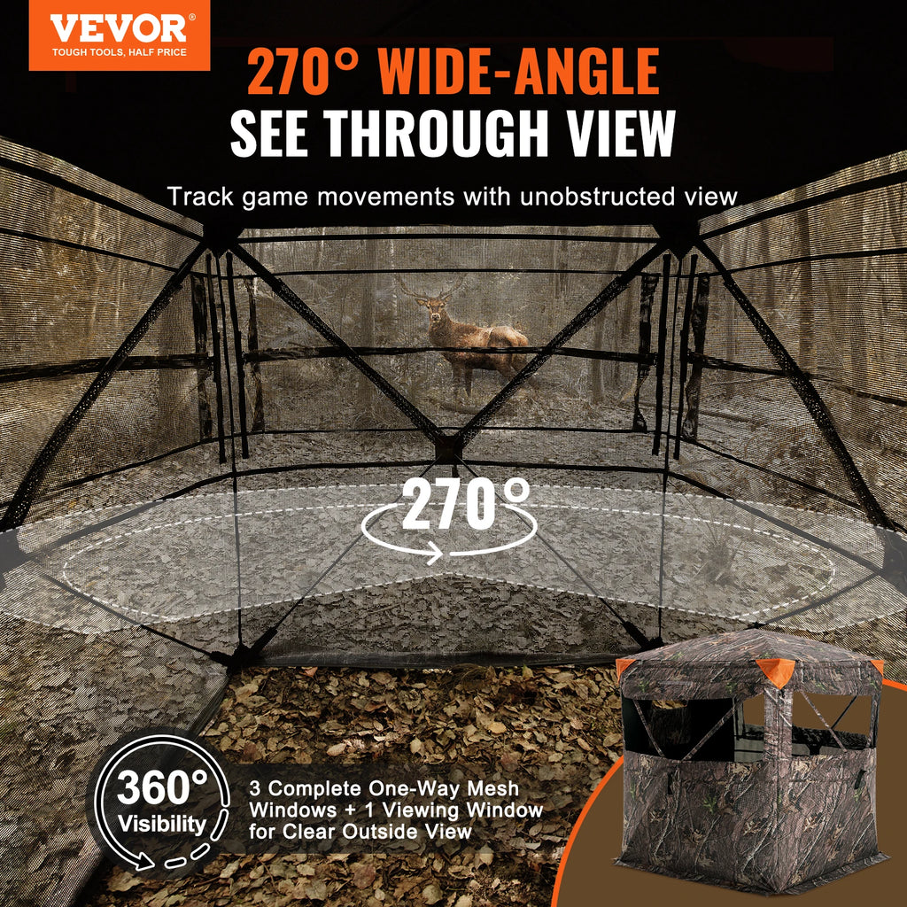 Hunting Blind  270° See Through Ground Blind 1-2 Person for Hunting  See Through Mesh for Turkey and Deer Hunting