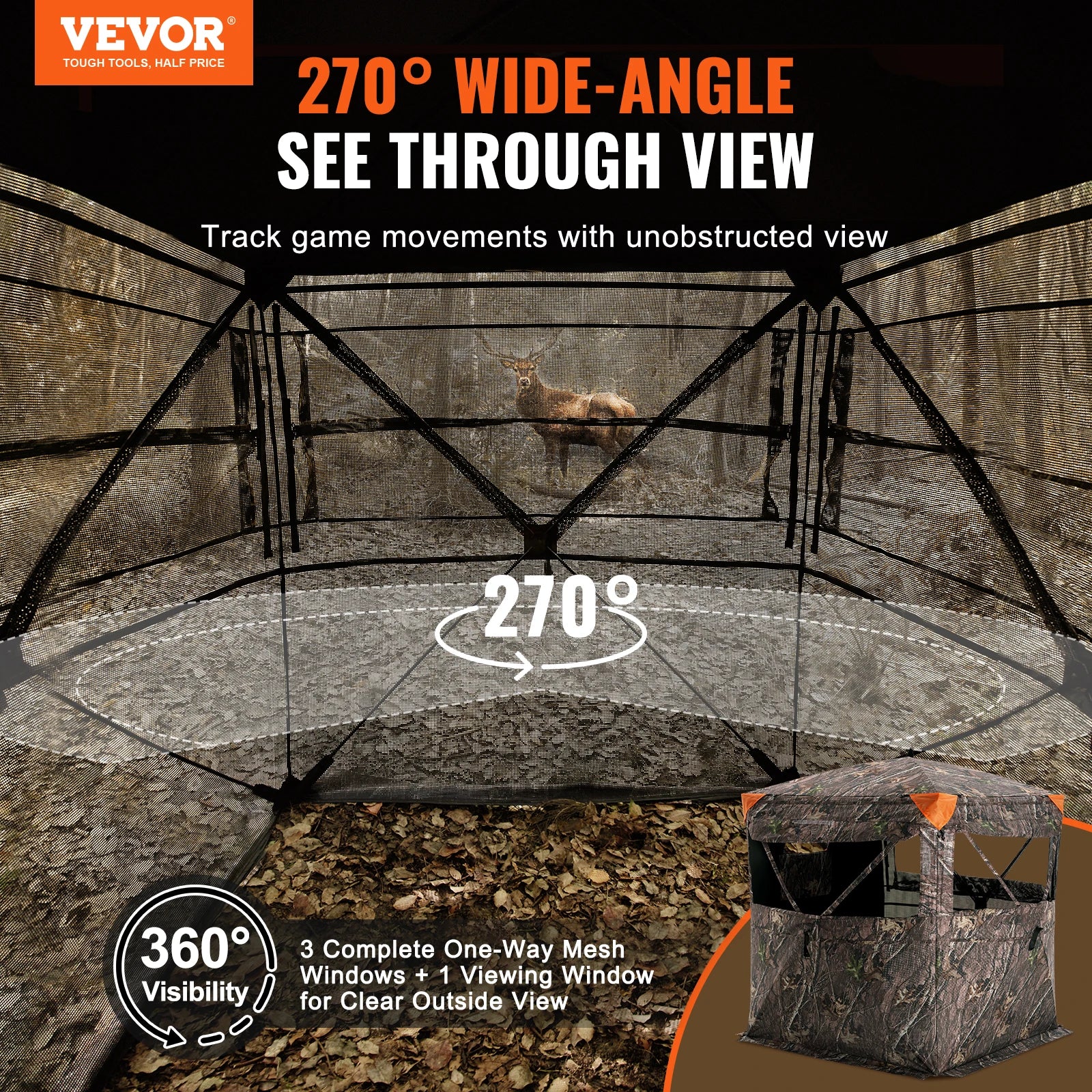 Hunting Blind  270° See Through Ground Blind 1-2 Person for Hunting  See Through Mesh for Turkey and Deer Hunting