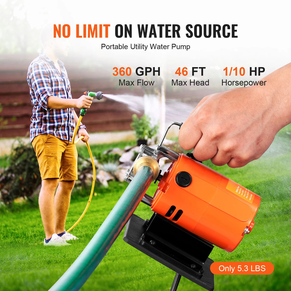 Water Transfer Pump 120V AC 360GPH 1/10 HP Portable Electric Utility Pump for Garden, Rain Barrel, Pool, Pond, Aquarium