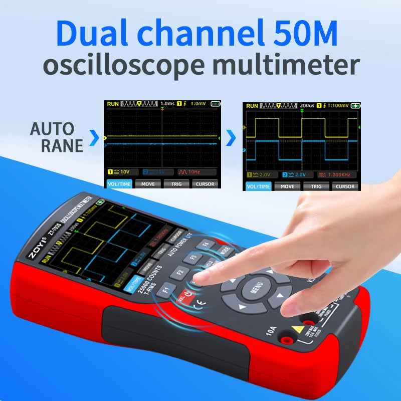 ZOYI ZT-703S Upgrade 50MHz Handheld Digital Oscilloscope Multimeter Signal Generator 3 in 1 Dual Channel Automotive Tools