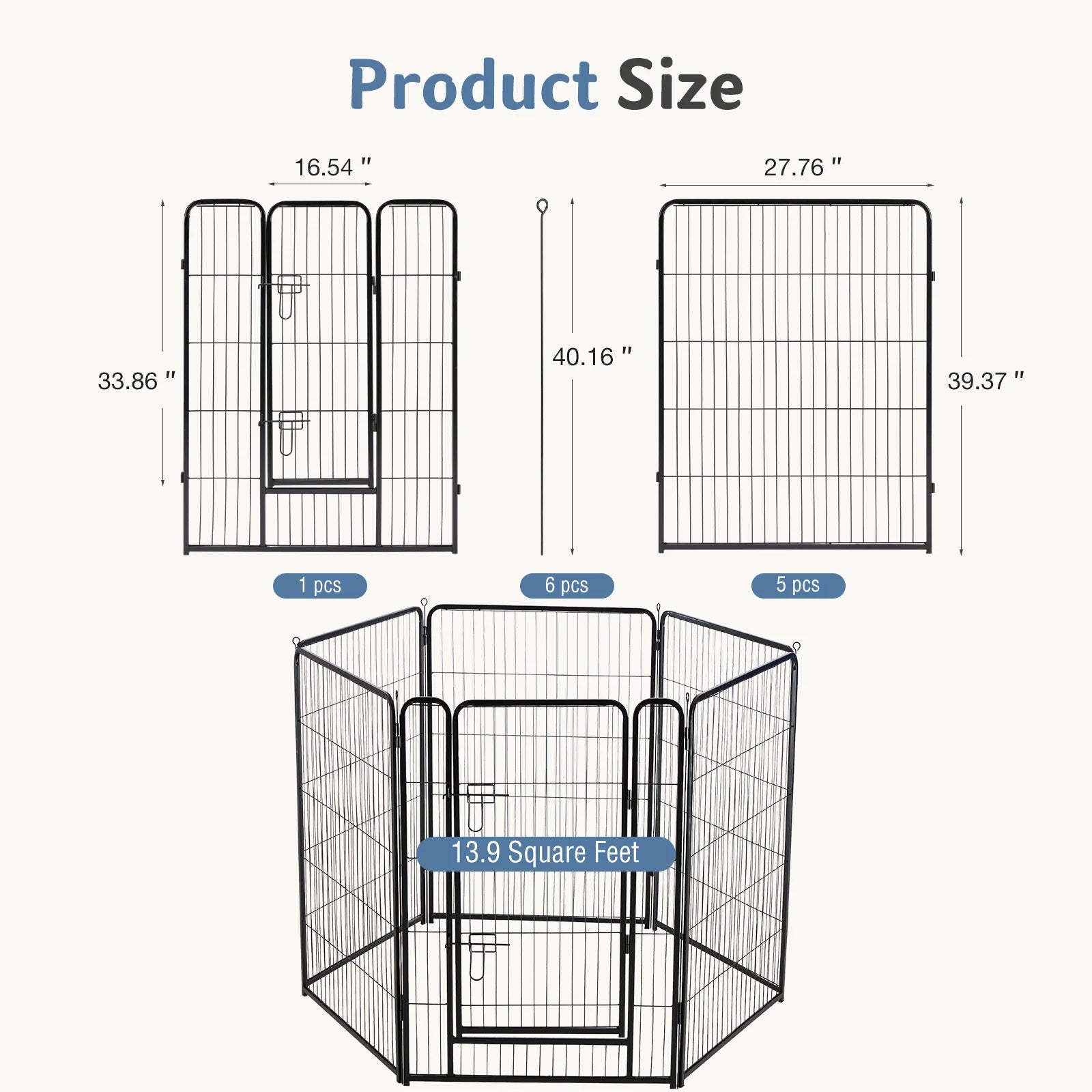 6 Panels Metal Dog Playpen Pet Fence 24 Inch to 40 Inch Foldable Large Dog Puppy Exercise for Yard Gate Camping Outdoor
