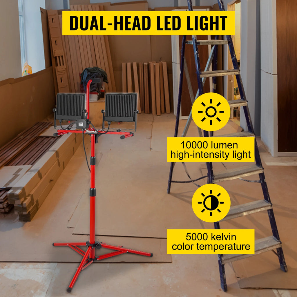 SucceBuy LED Work Light with Stand 5000/10000Lumen Dual head LED Tripod Work Light w/27.6"-68.1"Adjustable&Foldable Tripod Stand