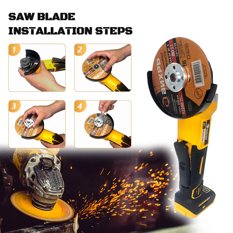 125mm Brushless Angle Grinder Cordless Metal Polishing Machine Cutting Woodworking Power Tool For Makita 21V Battery Pin