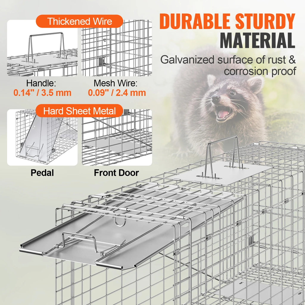 Live Animal Cage Trap Humane Cat Trap Galvanized Iron Folding Animal Trap with Handle for Rabbits Stray Cats Squirrels