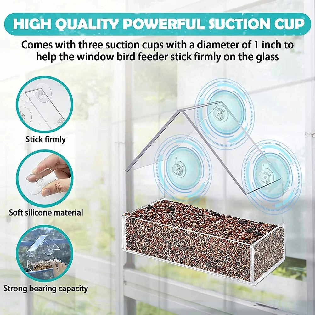 Transparent Bird Feeder Birds House for Outdoor Window Bird Feeder with Strong Suction Cups for Wild Birds,