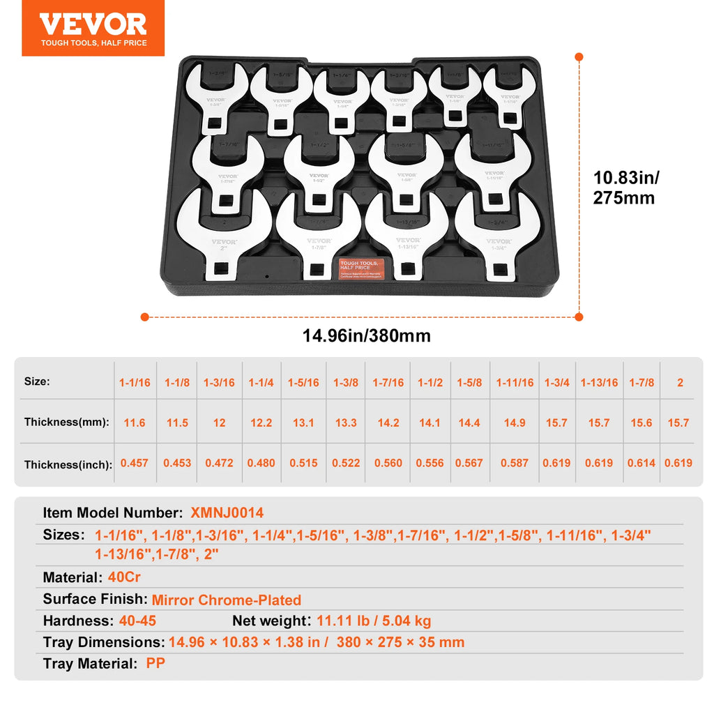 14/15/20/24PCs Crowfoot Wrench Set 1/2" 3/8" Drive Crows Foot Wrench Set CR-MO Steel Crowfoot Wrench Set