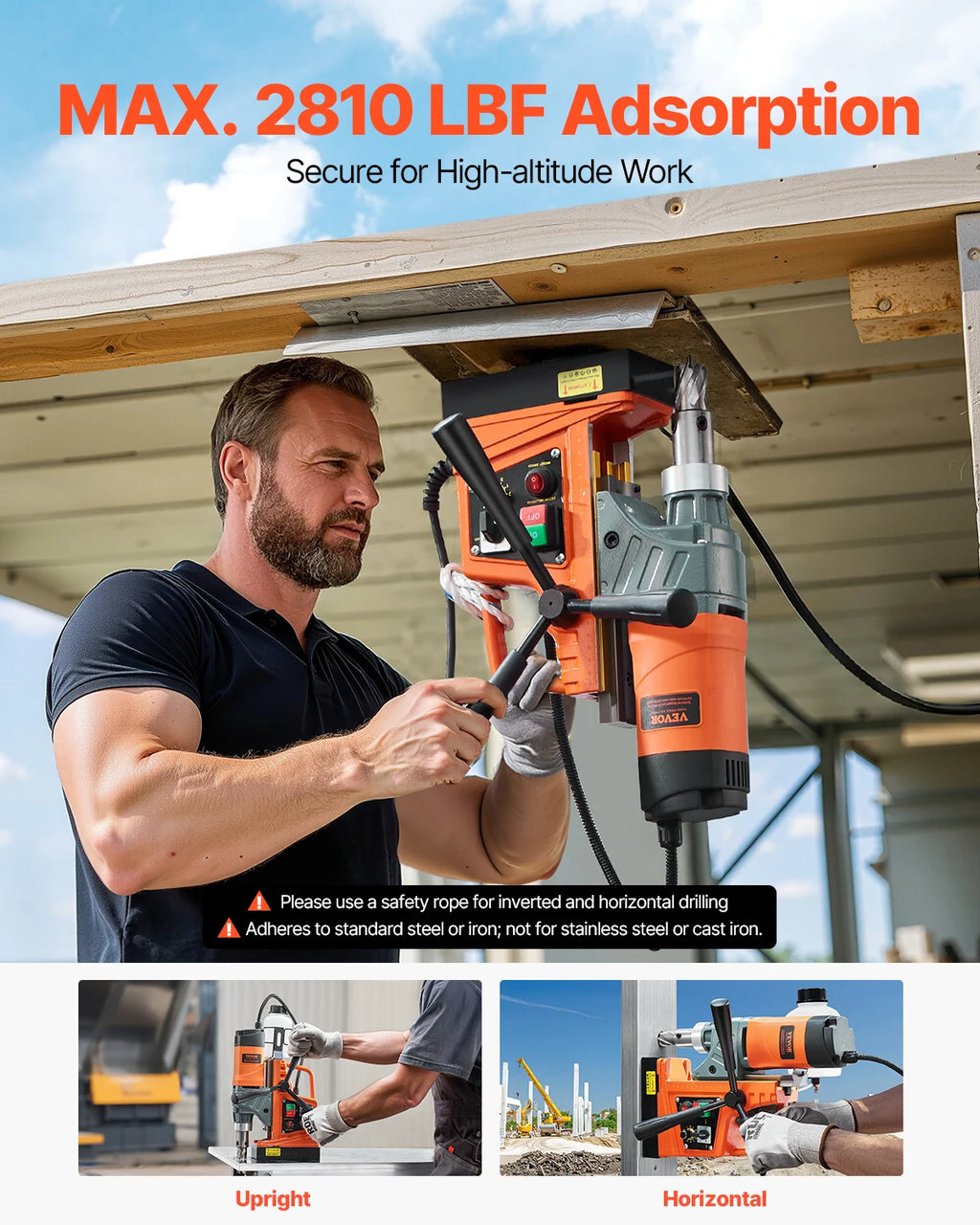 Magnetic Drill 1450W Motor Boring Diameter 2810 lbf Portable Electric Mag Drill Press Variable Speed Drilling Machine