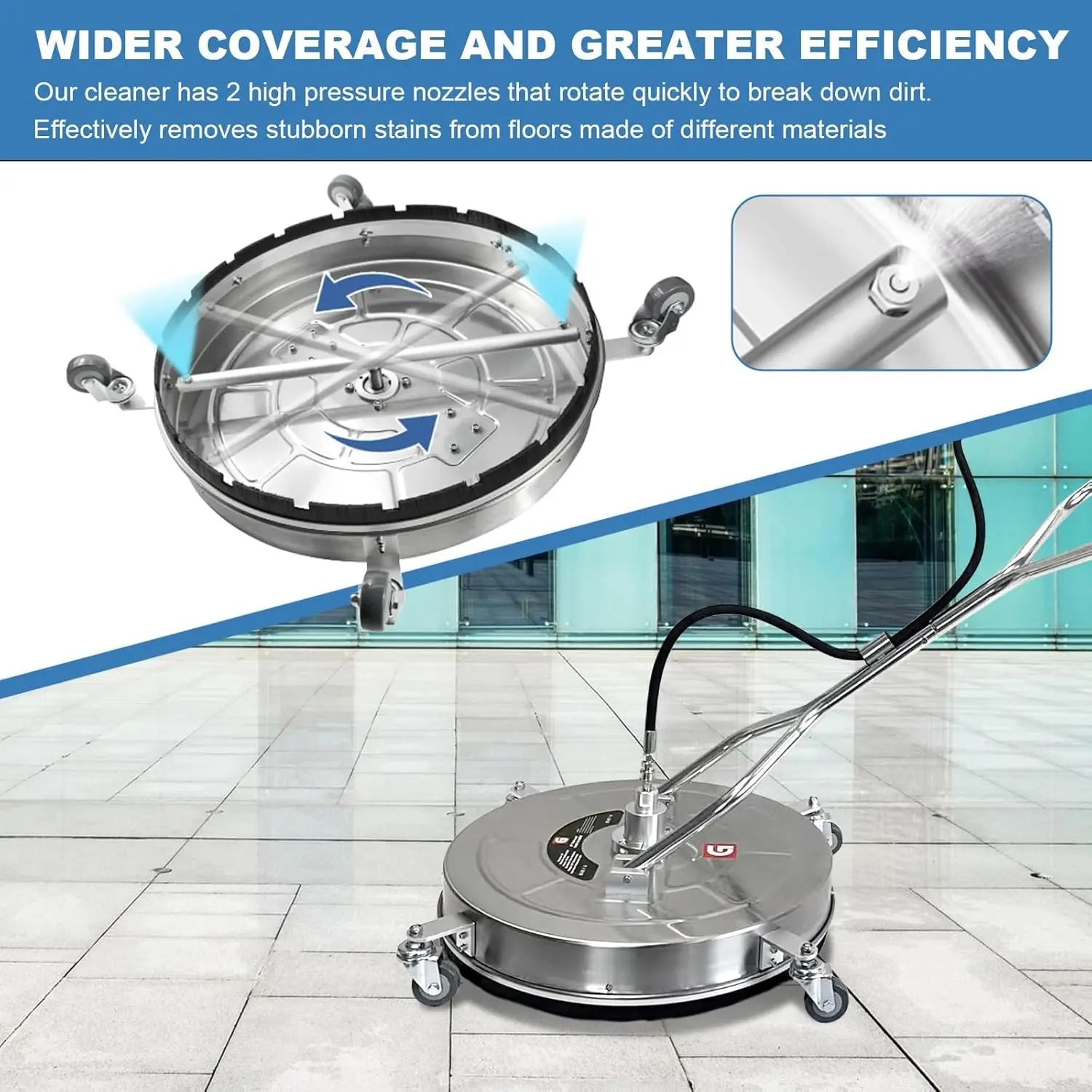 20" Pressure Power Washer Surface Cleaner 4600PSI with 4 Wheels & Dual Handles 3/8" Quick Connect for Concrete Driveway Sidewalk