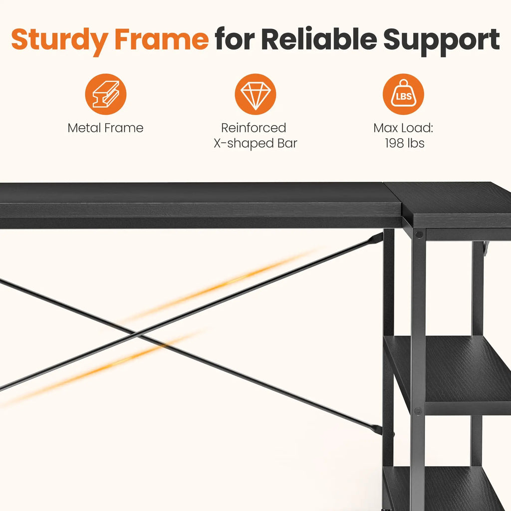L Shaped Desk 47 Inch Computer Desk Gaming Furniture Corner Desks Home Office PC Table with Reversible Storage Shelves