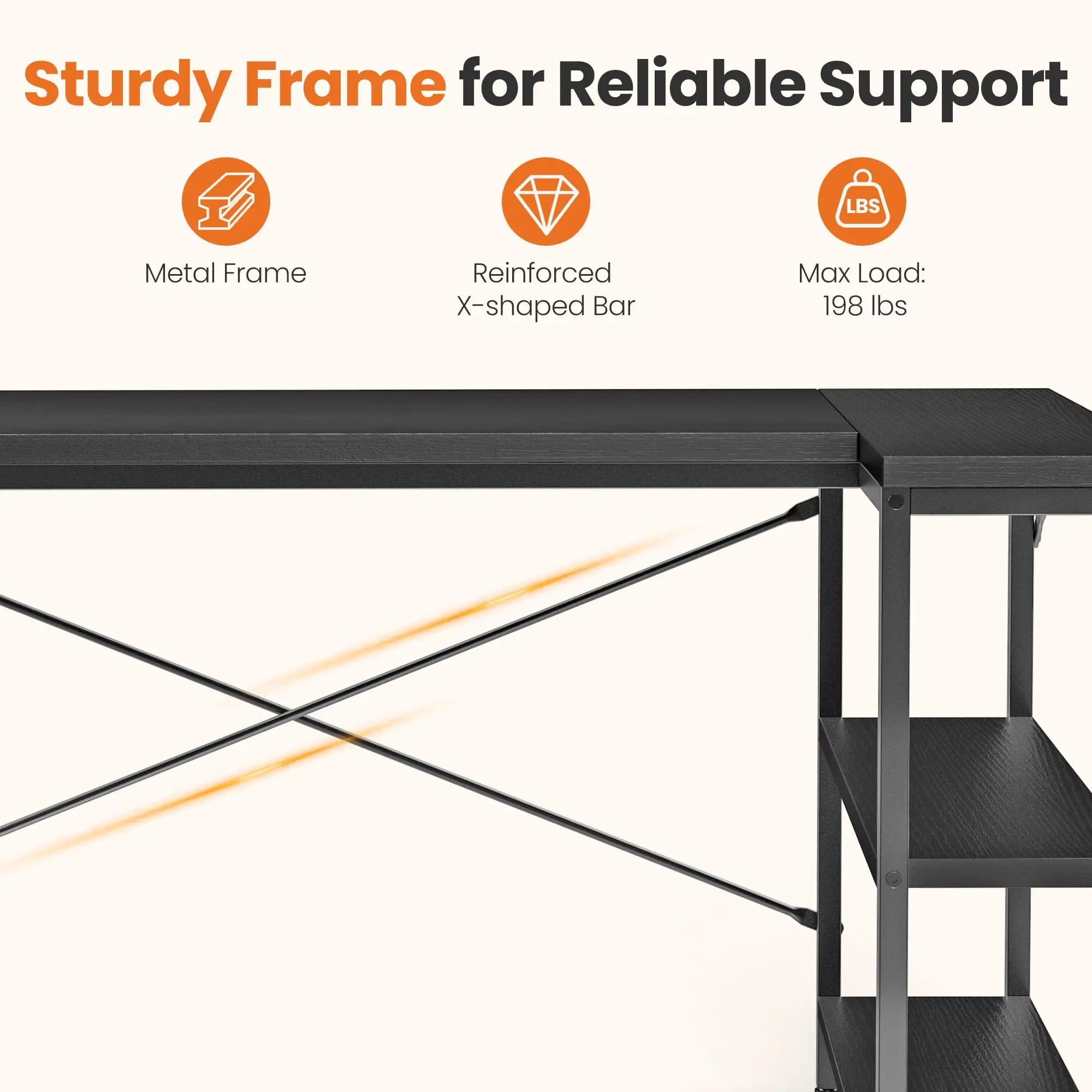 L Shaped Desk 47 Inch Computer Desk Gaming Furniture Corner Desks Home Office PC Table with Reversible Storage Shelves