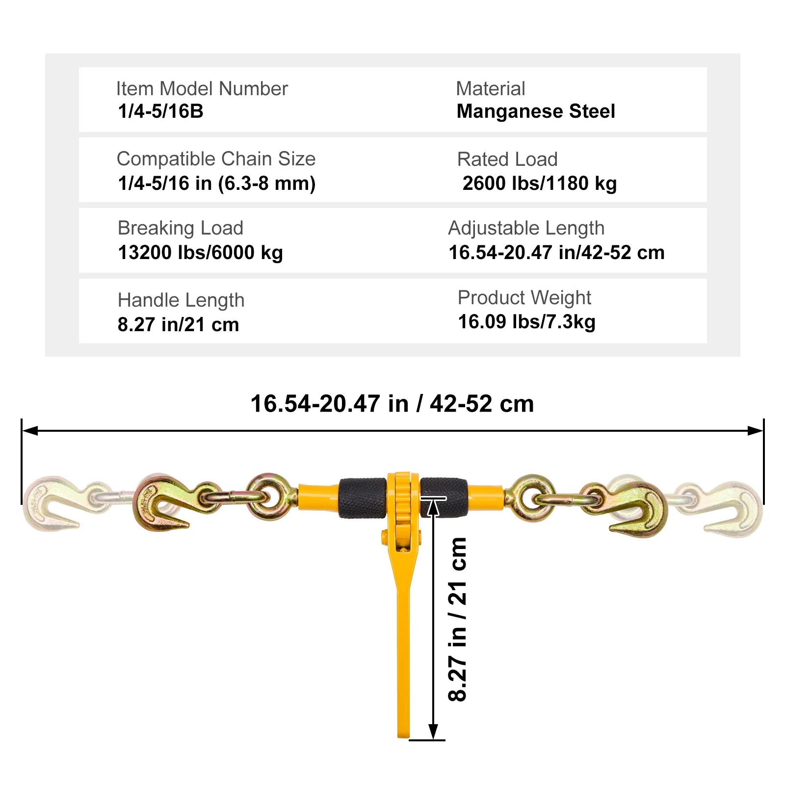 2/4pcs Ratchet Chain Binders 1/4"-5/16" Load Binder with 2 Hooks Tie Downs Tow Chain for Flatbed Trailer Transport