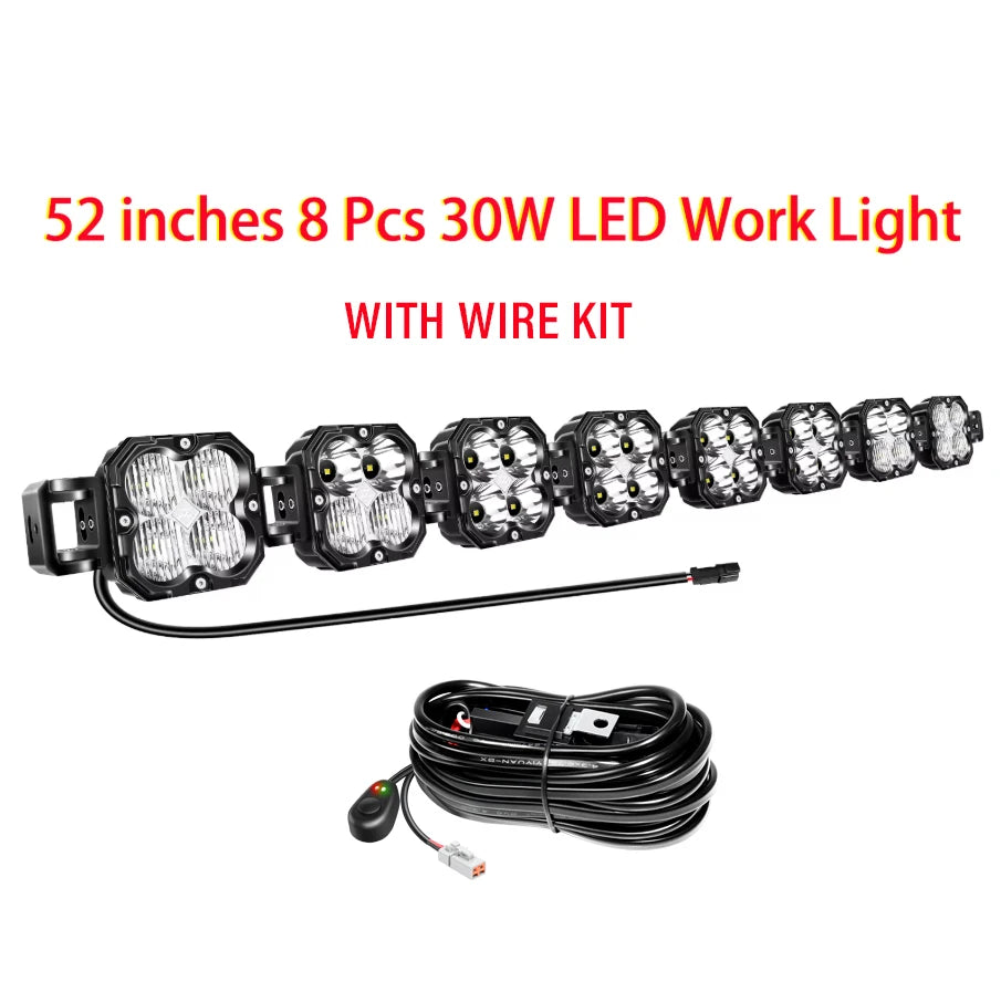 33‘’ 39.5‘’ 46‘’ 52’‘ 30W Cube LED Work Light Spot Flood Combo Beam 5500K Off-Road Driving Lamp for Car ATV UTV Truck Motorcycle