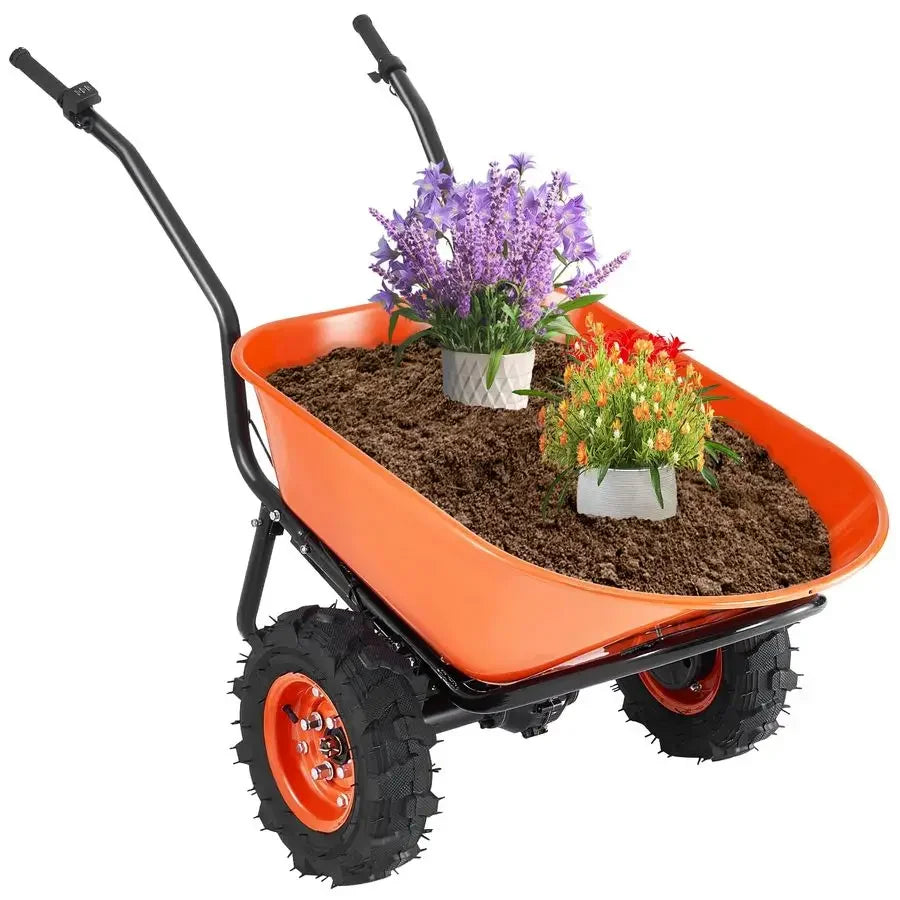 Electric Wheelbarrow Cart, 500W Powered Utility Garden Wagon Dump Cart, 4.5 Cu. Ft