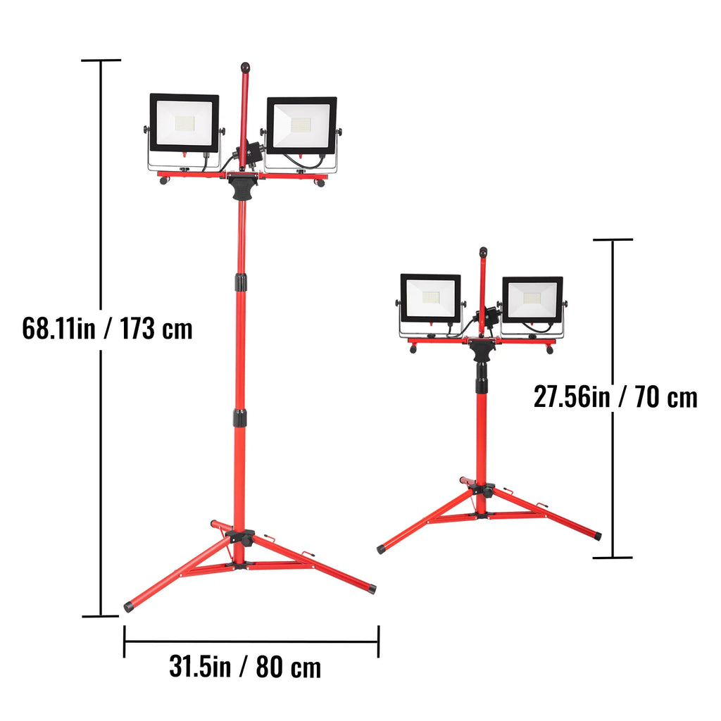 SucceBuy LED Work Light with Stand 5000/10000Lumen Dual head LED Tripod Work Light w/27.6"-68.1"Adjustable&Foldable Tripod Stand
