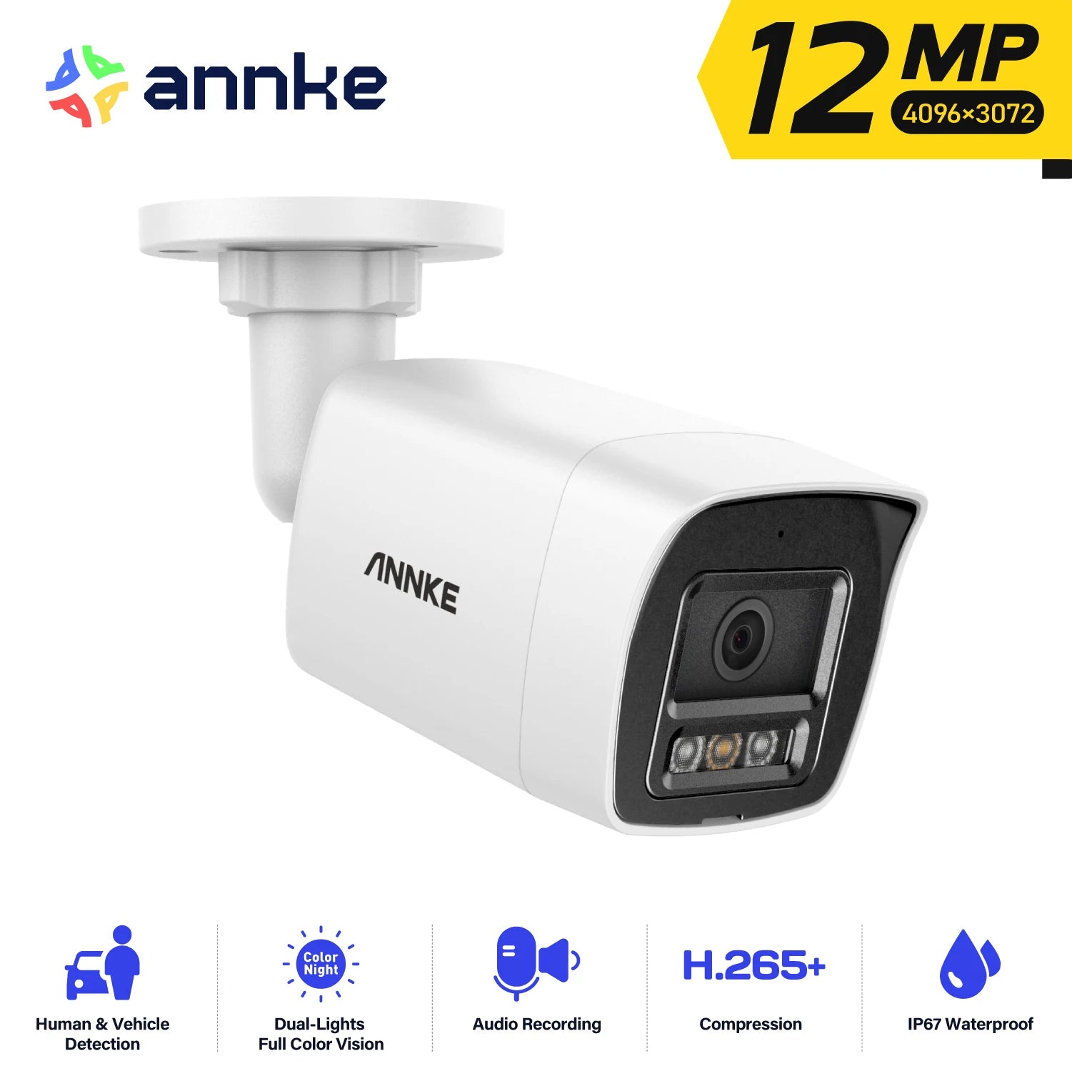 Outdoor Smart Dual Light PoE Security Camera Color IR Night Vision Built-in Microphone IP67 Smart Home H.265+