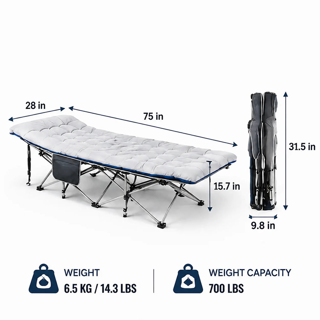 Portable Foldable Camping Cot with Thick Padded Mattress Comfortable Sleeping Bed with Sturdy Frame Compact Folding Guest Bed for Adults Easy Storage and Carrying for Outdoor Camping Travel Office Nap Patio Bedroom and Home U