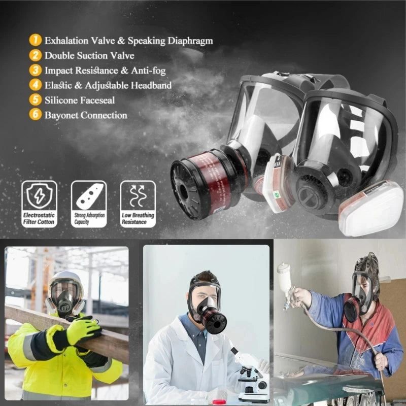 16IN1 Full Face Gas Mask Chemical Respirator with 40mm Filter Activated Carbon Safety Protection for Survival