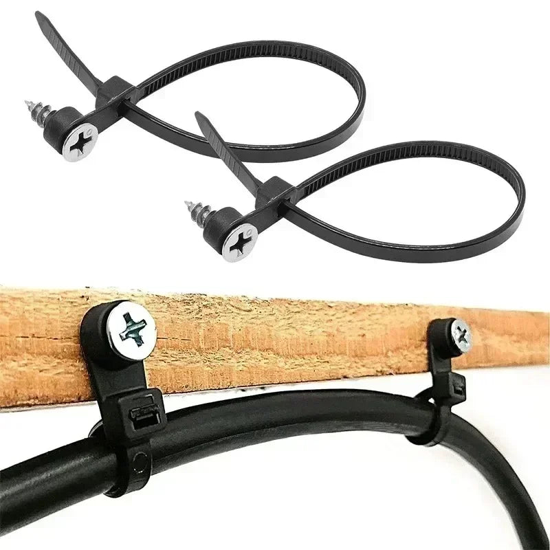 Nylon Cable Ties with Screw Hole Mount Self Locking Loop Wrap Bundle Ties Strap DIY Office Cables Wire Fasten Organizer