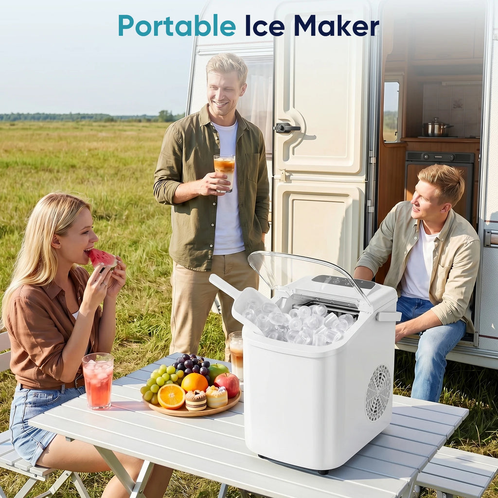 Small Portable Ice Machine Countertop Ice Maker with Scoop Basket and Handle 9 Ice Cubes Ready in 6 Mins 26.5lbs in 24Hrs for Home Kitchen Party