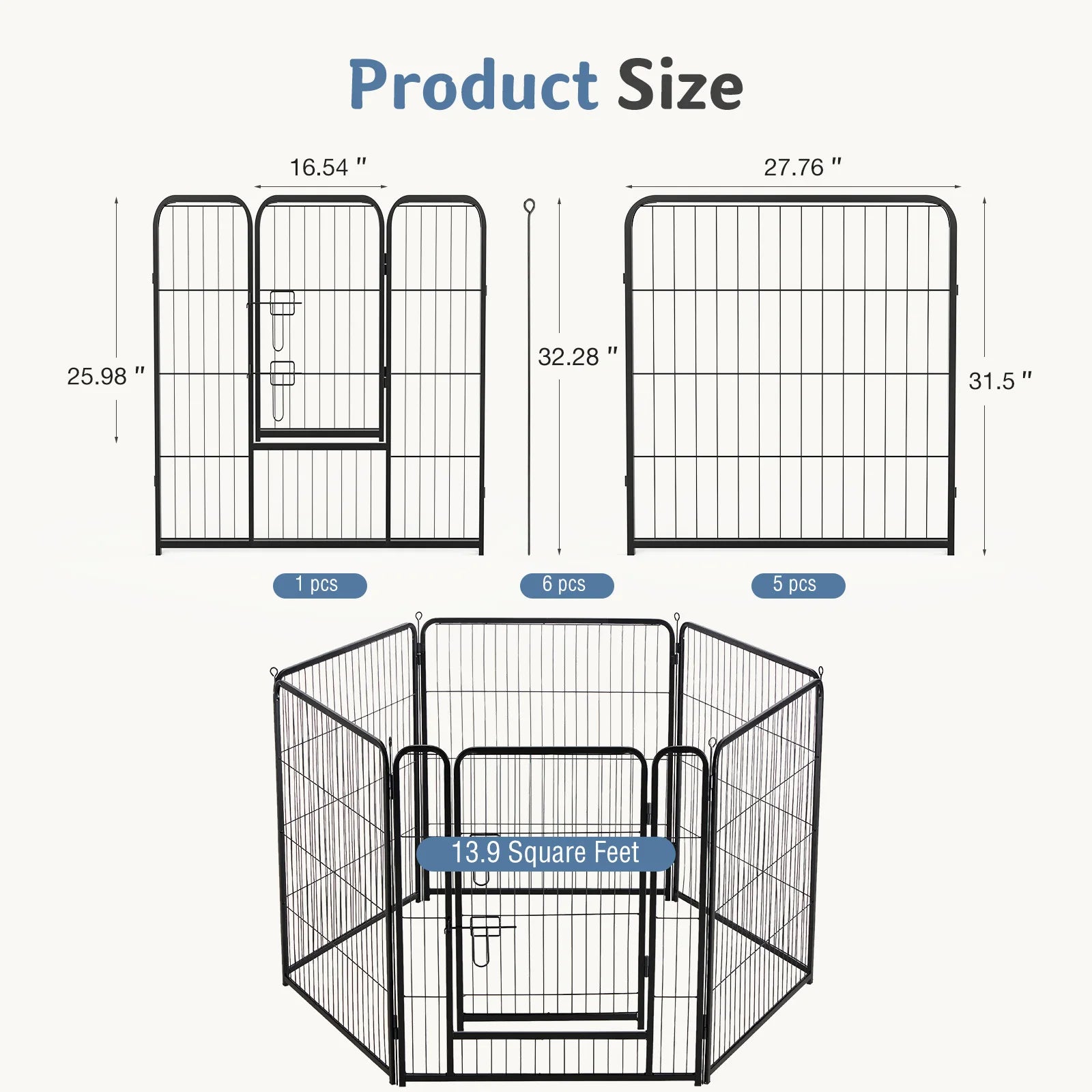 6 Panels Metal Dog Playpen Pet Fence 24 Inch to 40 Inch Foldable Large Dog Puppy Exercise for Yard Gate Camping Outdoor