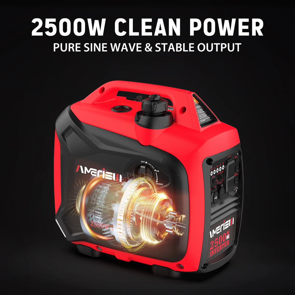 Super Quiet 2500 Watt Gas Powered Portable Inverter Generator with CO Sensor - Ideal for Home Use, Camping, and Outdoor