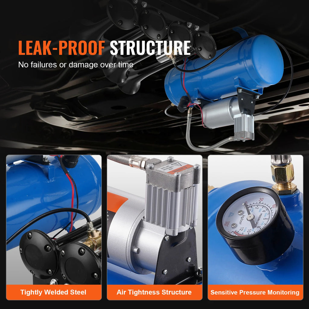 12V Air Compressor with Tank 3/6L Train Horn Air Compressor 120psi Air Compressor System for Train Horn/Inflating Tire