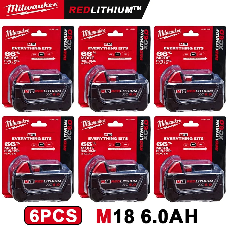 M18-6.0 100% original 2 PCS 18V Milwaukee brand 48-11-1860 6.0 AH Batteries M18 XC18 48-11-1860 New In Pack portable tools