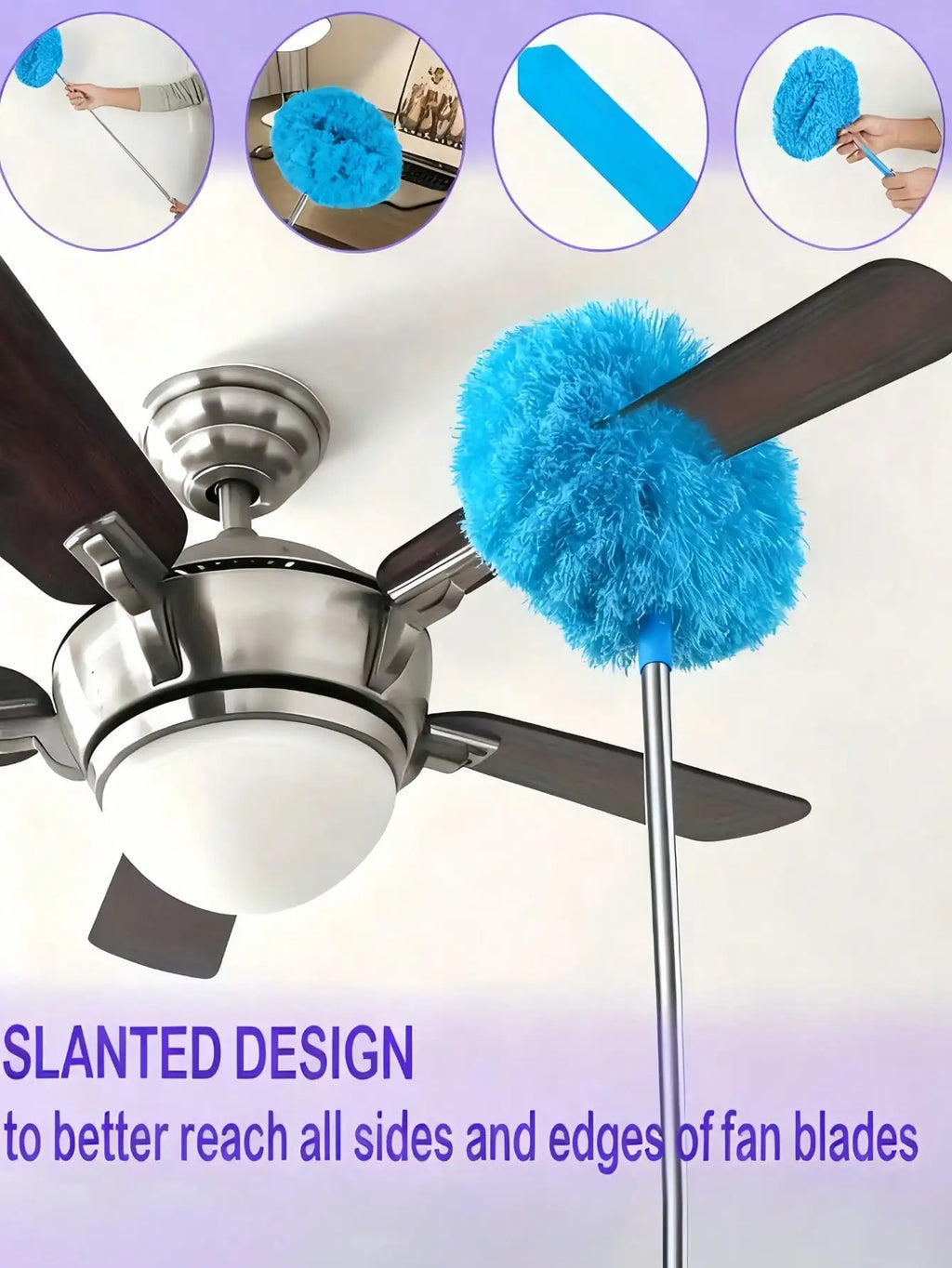 Extendable Microfiber Ceiling Fan Duster, Adjustable Length 13 To 31.5 Inches, Washable, Suitable For High Ceilings, Furniture And Car Cleaning, Multi-Functional Duster, Easy To Clean Household Items