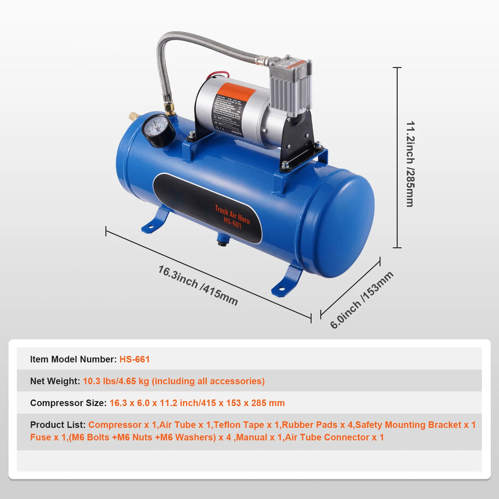 12V Air Compressor with Tank 3/6L Train Horn Air Compressor 120psi Air Compressor System for Train Horn/Inflating Tire