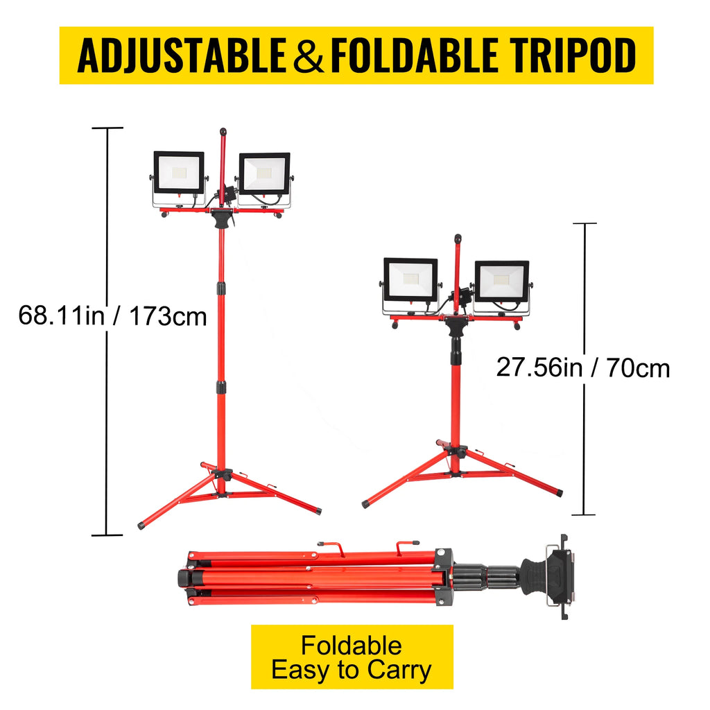 SucceBuy LED Work Light with Stand 5000/10000Lumen Dual head LED Tripod Work Light w/27.6"-68.1"Adjustable&Foldable Tripod Stand