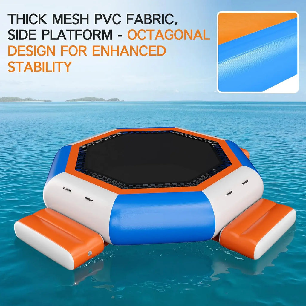 Inflatable Water Trampoline, 15FT Floating Water Bouncer with 3 Platforms, High Elastic Net, Durable PVC, Large, Customized