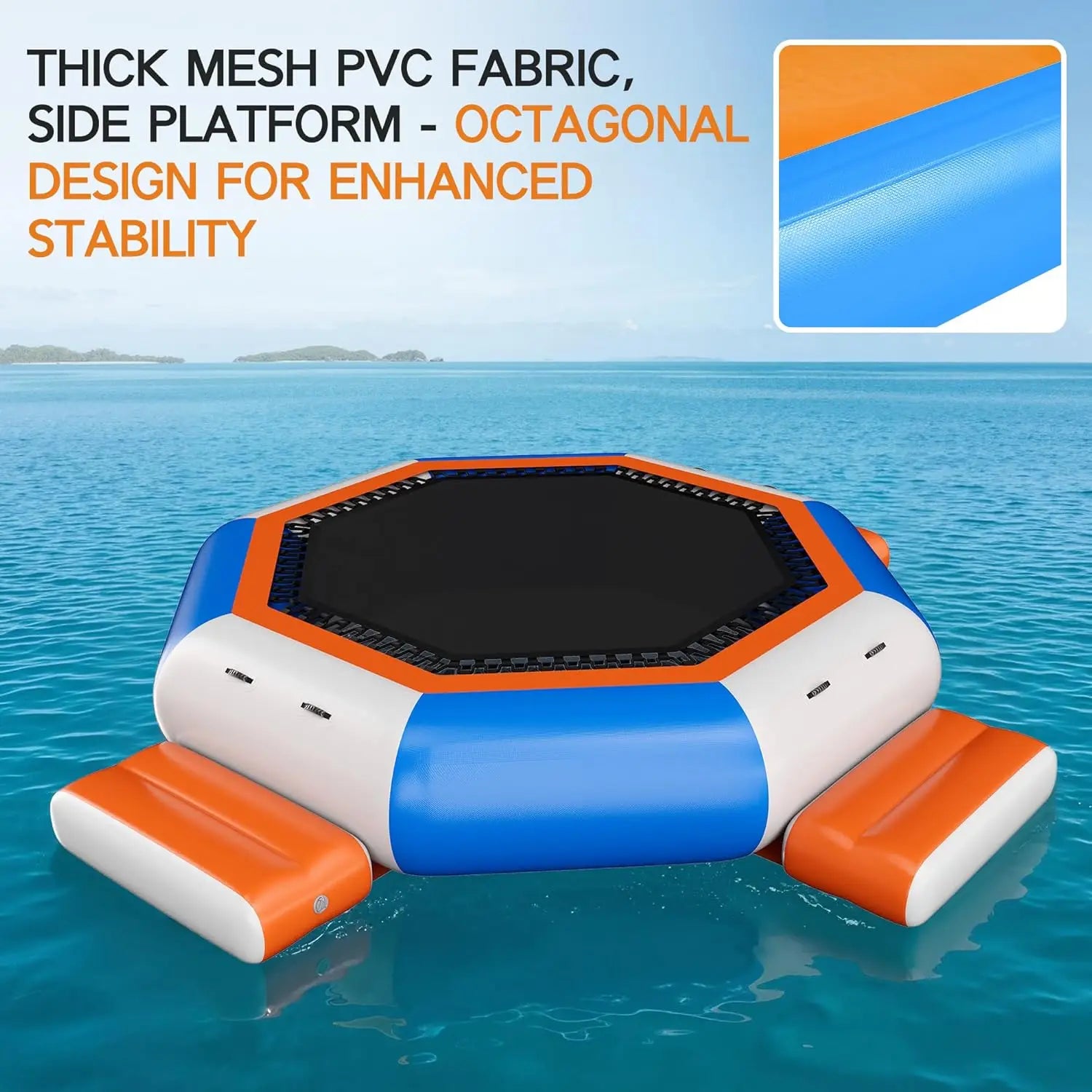 Inflatable Water Trampoline, 15FT Floating Water Bouncer with 3 Platforms, High Elastic Net, Durable PVC, Large, Customized