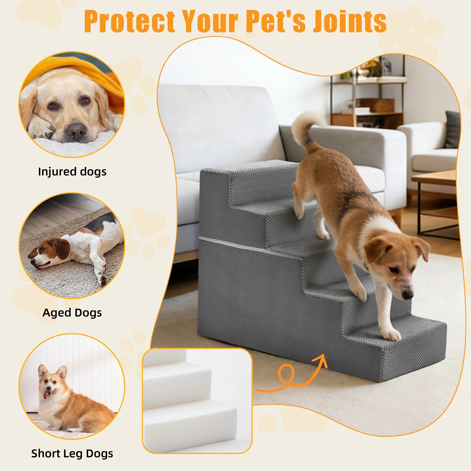 3-5 Step Right Angled Foam Dog Stairs Ramp for Small Dogs Climbing Ladder Indoor Non-Slip Pet Ladder Ramp Stairs For Home