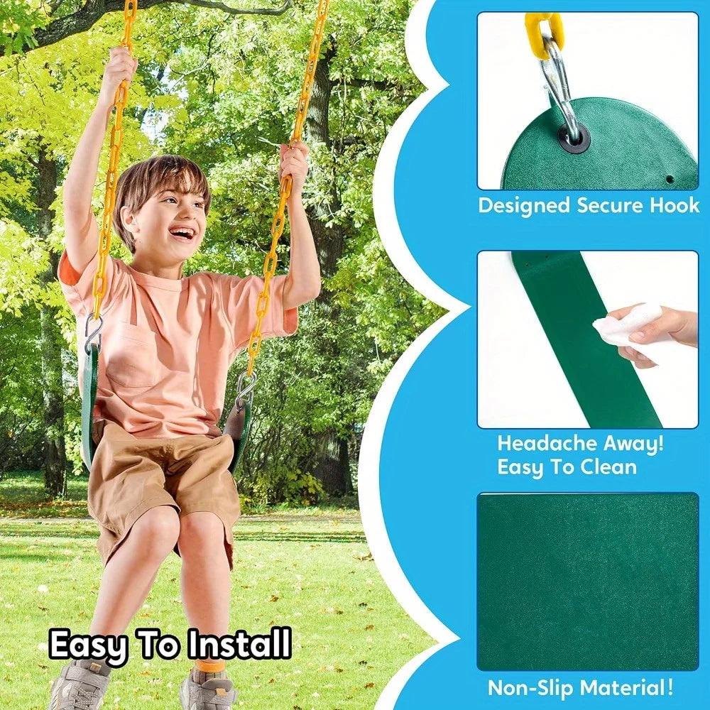 2 Pack Green Swing Seats Heavy Duty with 66" Chain Swing Set with Snap Hooks for Kids Outdoor Play Playground