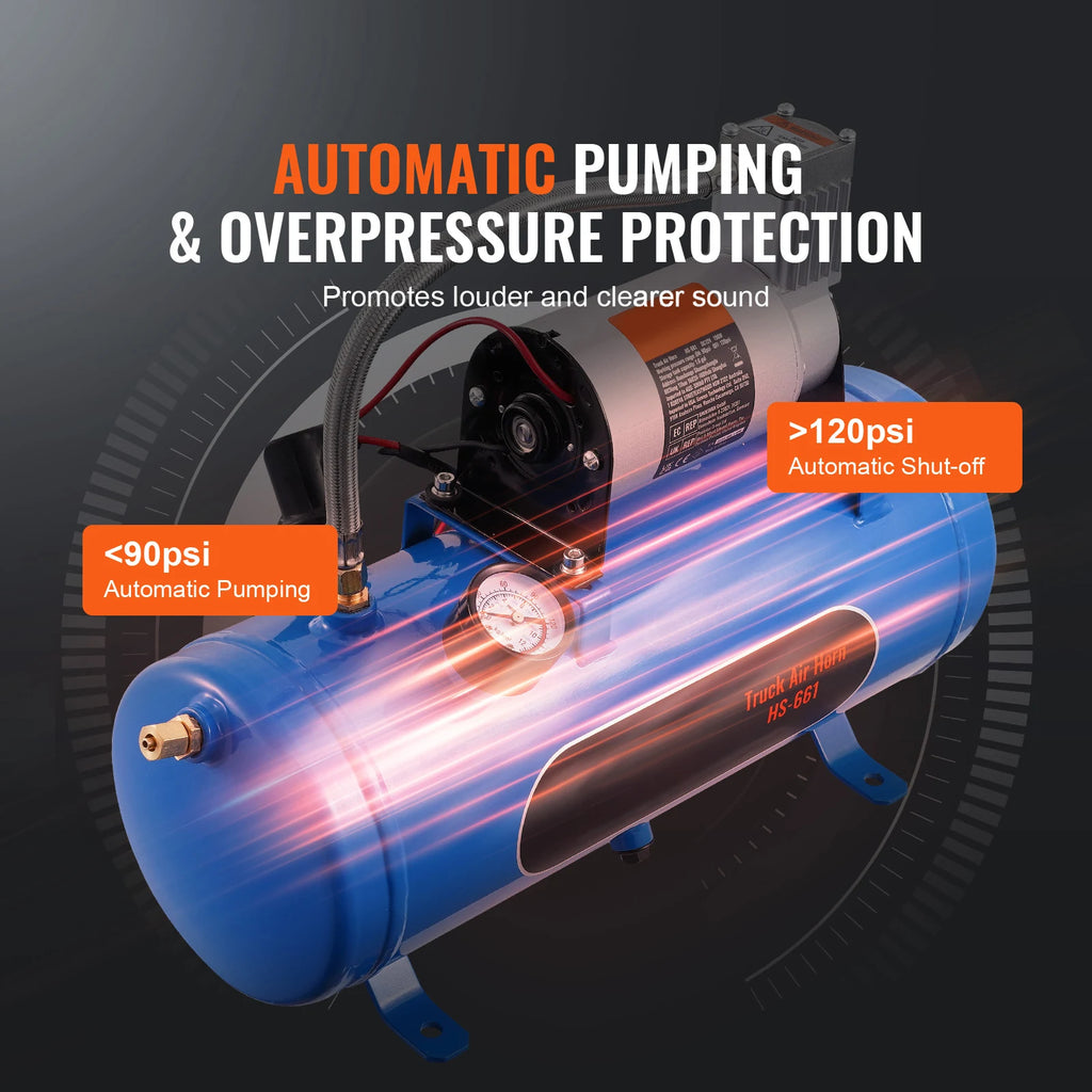 12V Air Compressor with Tank 3/6L Train Horn Air Compressor 120psi Air Compressor System for Train Horn/Inflating Tire