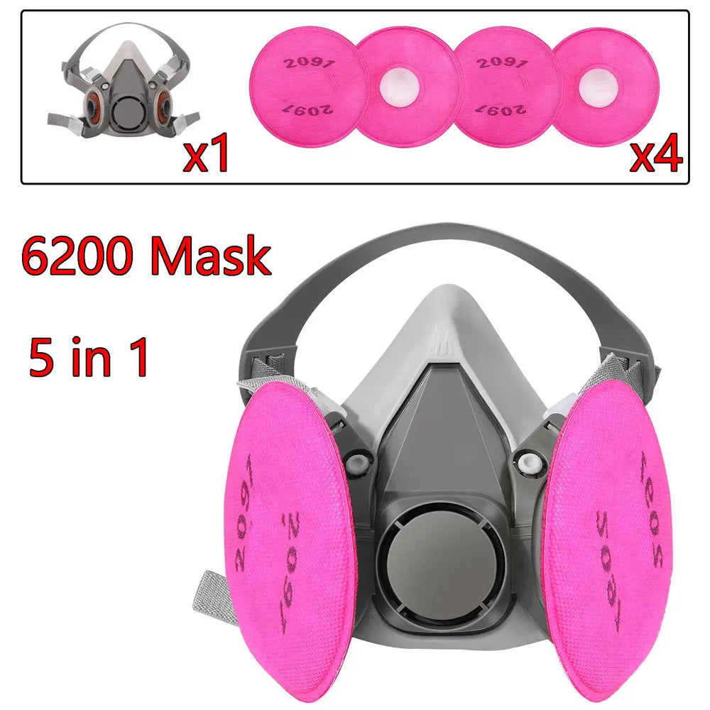 27in1 6200 Half Face Dust Gas Mask Respirator For Industrial Paint Spray Chemical Organic Vapor With Filters Protection