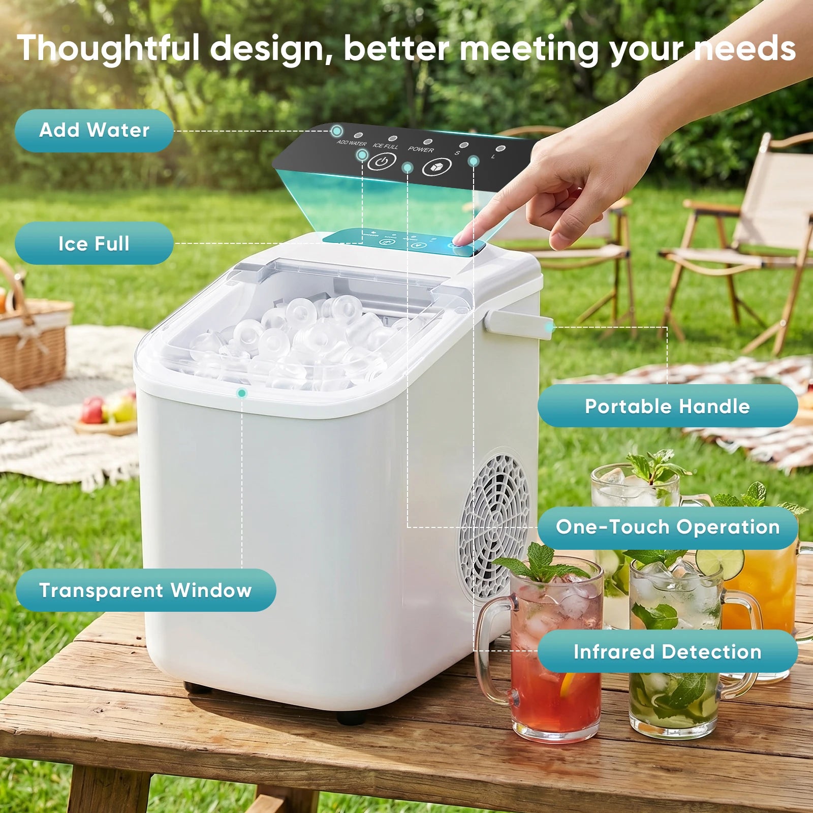 Small Portable Ice Machine Countertop Ice Maker with Scoop Basket and Handle 9 Ice Cubes Ready in 6 Mins 26.5lbs in 24Hrs for Home Kitchen Party